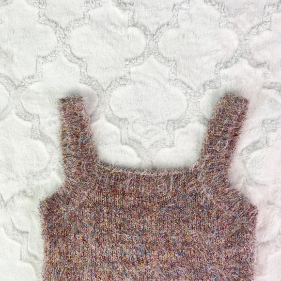 Forever 21 Pink Fuzzy Eyelash Knit Cropped Tank Top Medium - Picture 2 of 6